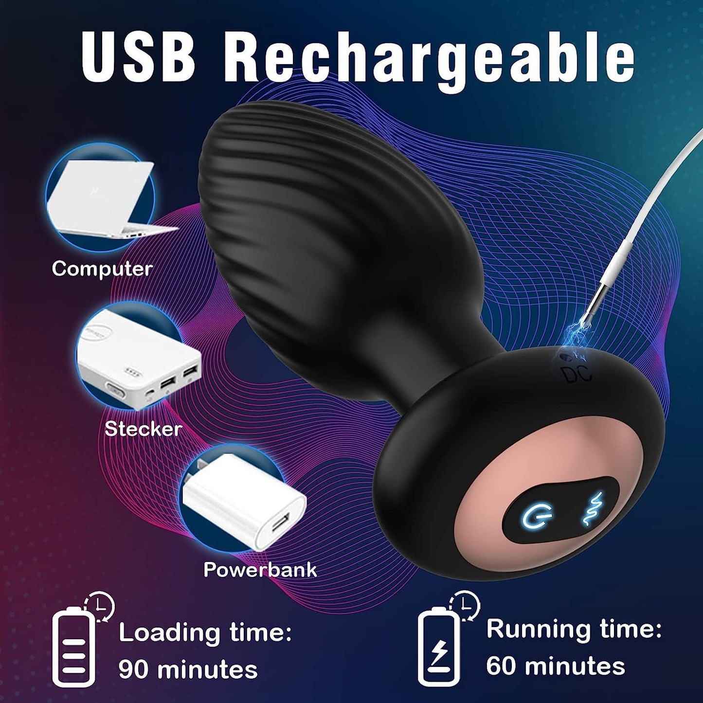 360 Rotation Vibrating & 7 Speeds Remote Control Butt Plug Vibrator