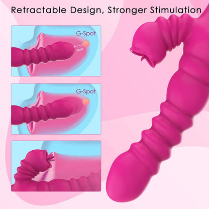 Thrusting Rabbit Vibrator for Clitoris & G-spot, Silicone Tongue Licking Rotating Dildo with 7 Vibration and 3 Telescopic Modes, Bunny Personal Sex Toys for Women Couples, Waterproof Rechargeable