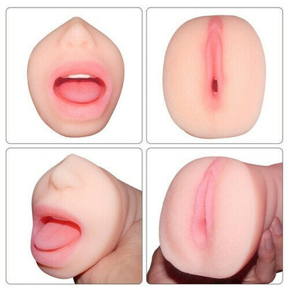 7.09“ Dual Holes Oral Sex Pussy Two Cock Rings Male Masturbators