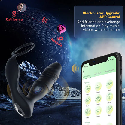 Murphy-APP/Controller & 9-Telescopic / Vibration & Penis Ring Locking Prostate Massager