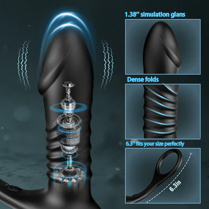 10 Thrilling Vibration 3 Thrusting Silicone Remote Control Cock Ring Anal Vibrator