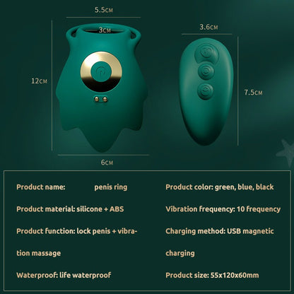 Lock Sperm Vibrating Dual Cock Ring Remote Control Penis Ring Vibrator