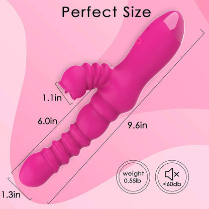 Thrusting Rabbit Vibrator for Clitoris & G-spot, Silicone Tongue Licking Rotating Dildo with 7 Vibration and 3 Telescopic Modes, Bunny Personal Sex Toys for Women Couples, Waterproof Rechargeable