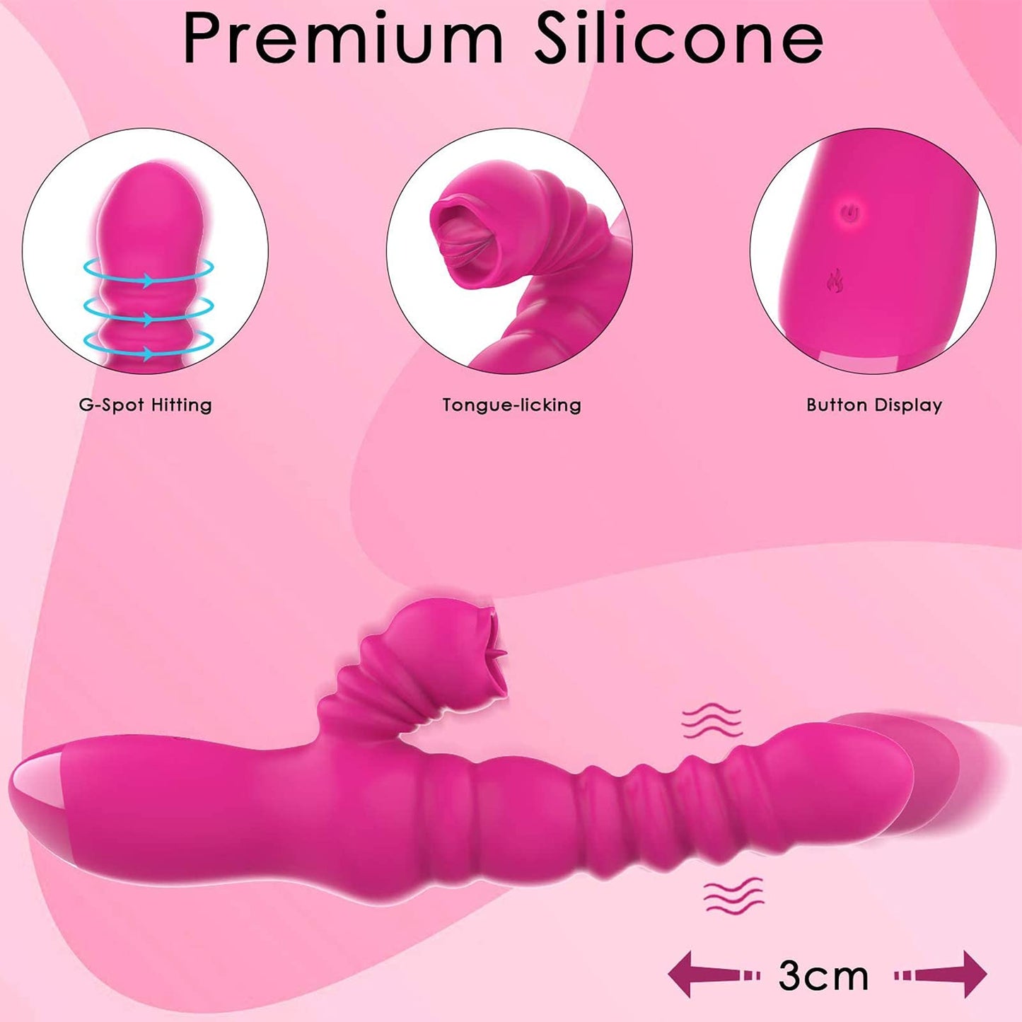 Thrusting Rabbit Vibrator for Clitoris & G-spot, Silicone Tongue Licking Rotating Dildo with 7 Vibration and 3 Telescopic Modes, Bunny Personal Sex Toys for Women Couples, Waterproof Rechargeable