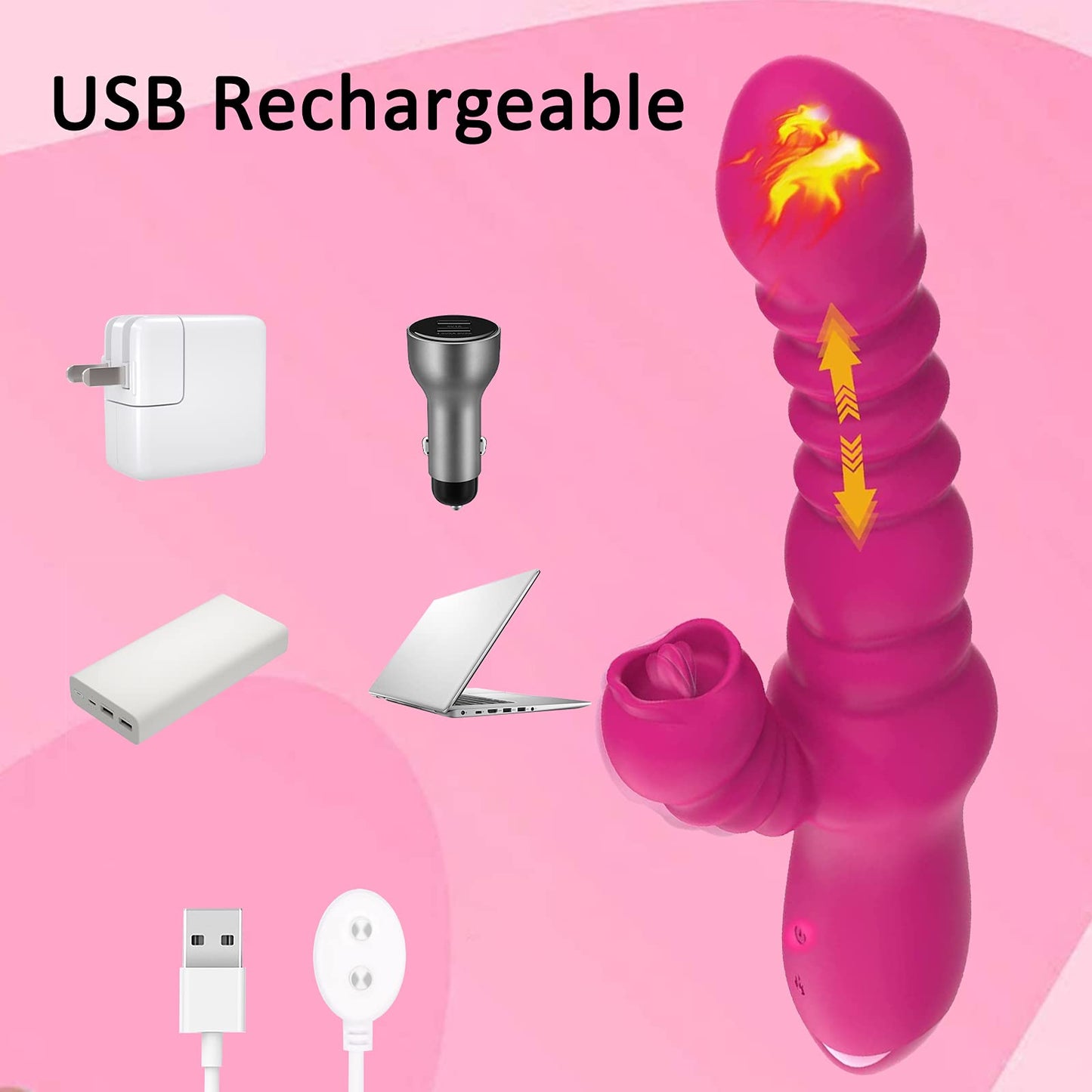 Thrusting Rabbit Vibrator for Clitoris & G-spot, Silicone Tongue Licking Rotating Dildo with 7 Vibration and 3 Telescopic Modes, Bunny Personal Sex Toys for Women Couples, Waterproof Rechargeable