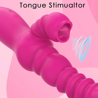 Thrusting Rabbit Vibrator for Clitoris & G-spot, Silicone Tongue Licking Rotating Dildo with 7 Vibration and 3 Telescopic Modes, Bunny Personal Sex Toys for Women Couples, Waterproof Rechargeable